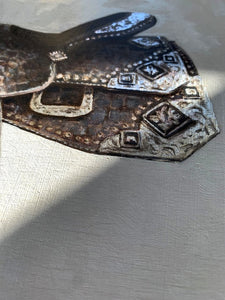 harris leather black alligator saddle original painting closeup right